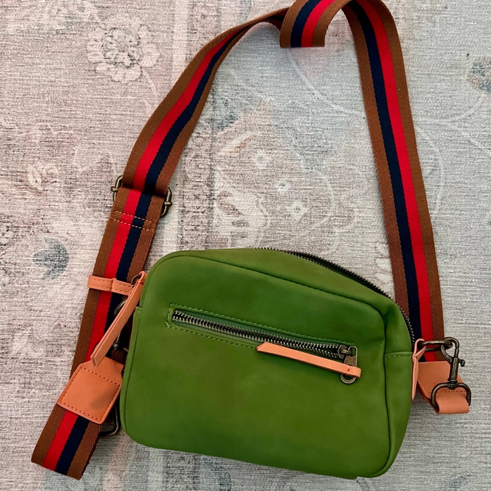 Universal Thread Olive Crossbody With Striped Str… - image 2
